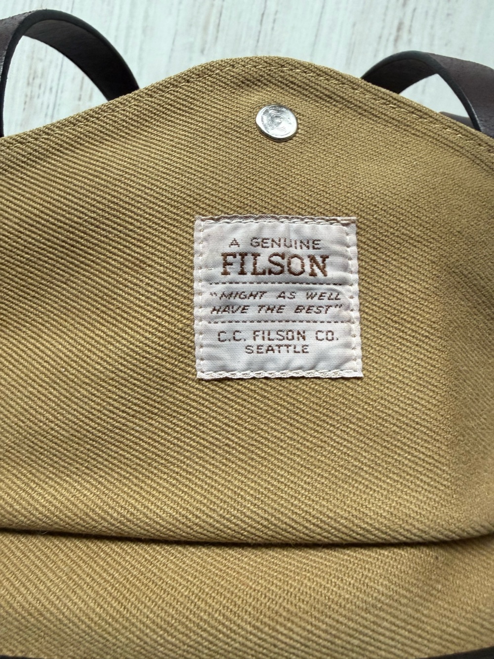 Filson Small Duffle Bag Tan Rugged Twill Leather Made in USA Unisex Vintage - Picture 4 of 15